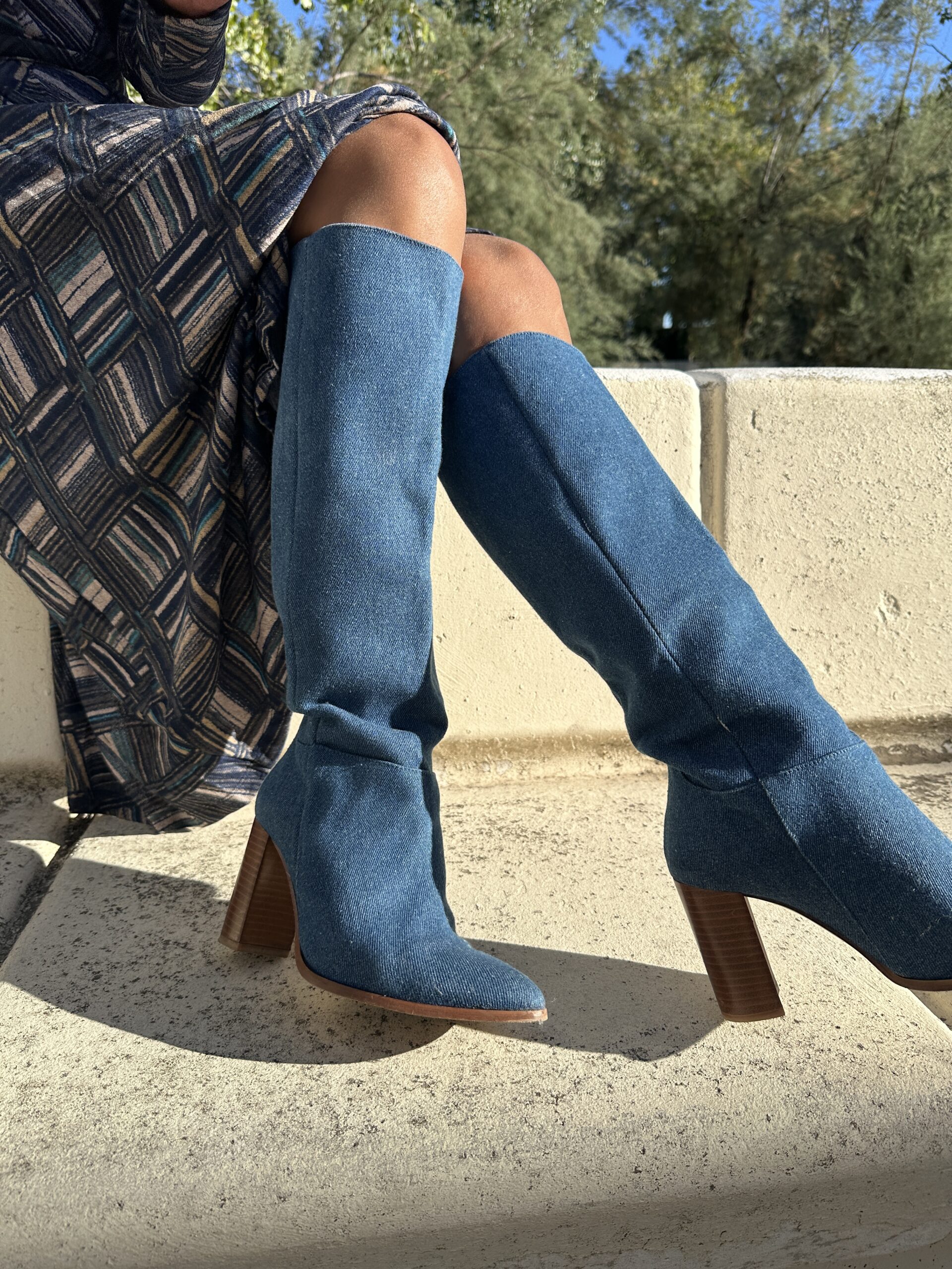 Botas de piel “MADE IN SPAIN” de fabricación artesanal botas altas de tejido denim,sin adornos extra Neandnu